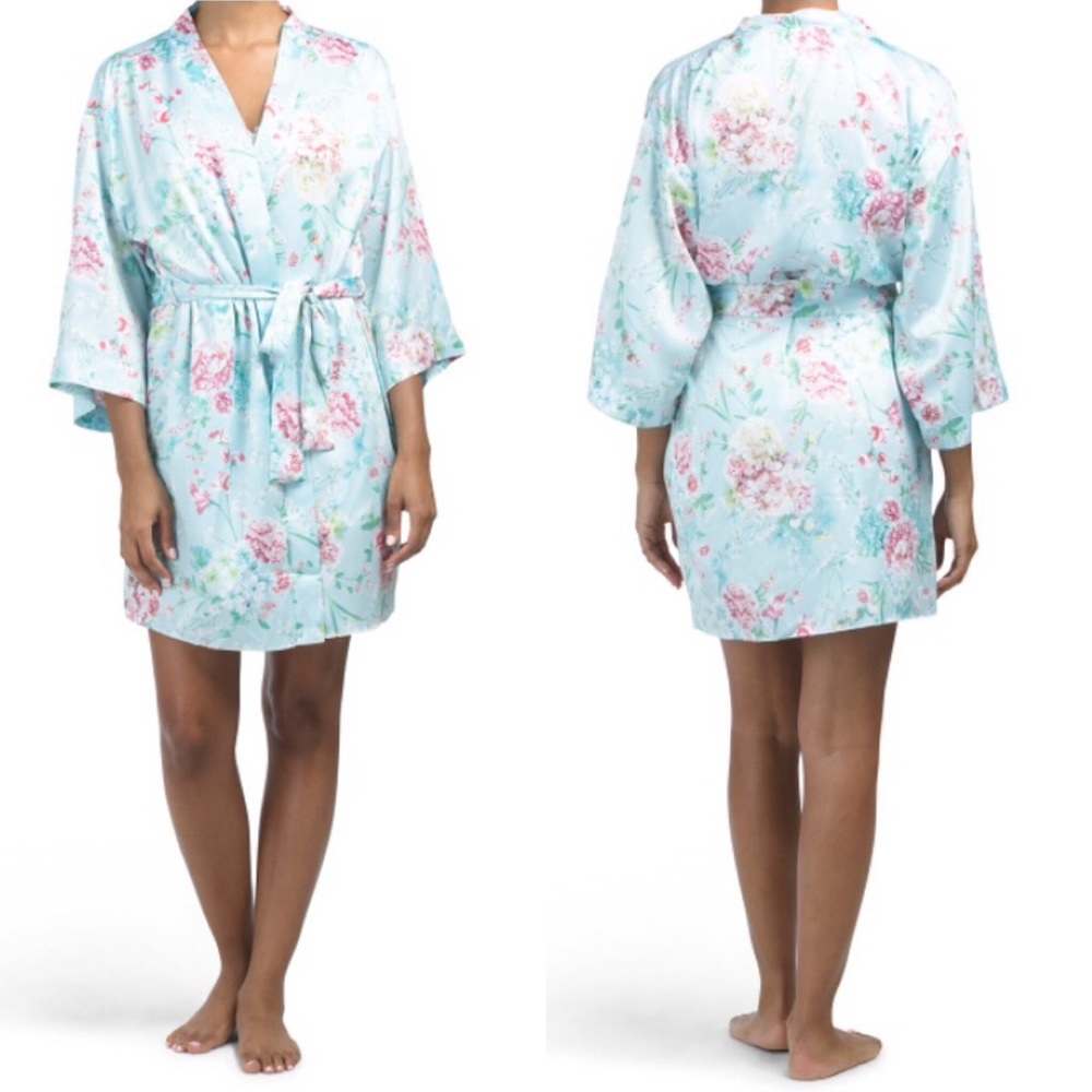 NWT Flora Nikrooz Floral Print Charmeuse Wrap Robe